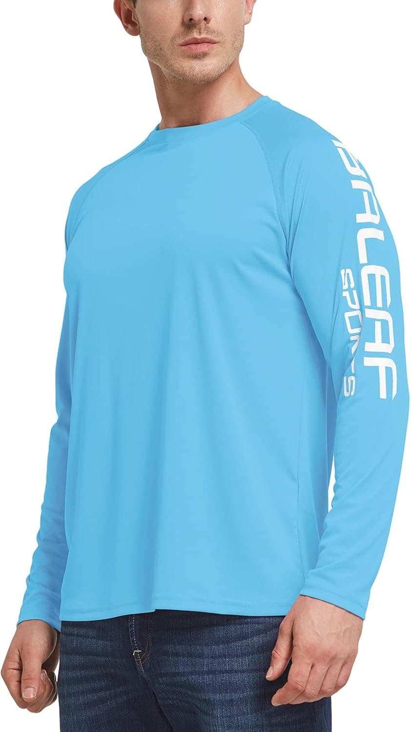 BALEAF Men's Long Sleeve UV Shirts Sun Protection UPF 50+ Shirt SPF Lightweight Quick Dry Rash Guard for Hiking Fishing Blue Size XL
