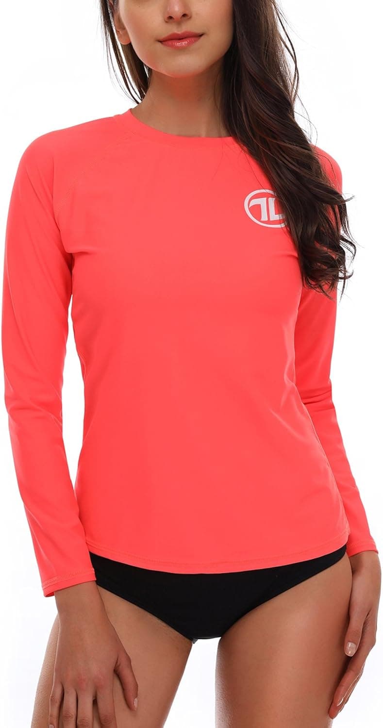 Taylover Womens Solid Printed Long Sleeve Rash Guard Swim Top Rashguard Swimsuit UPF 50+ Swim Top