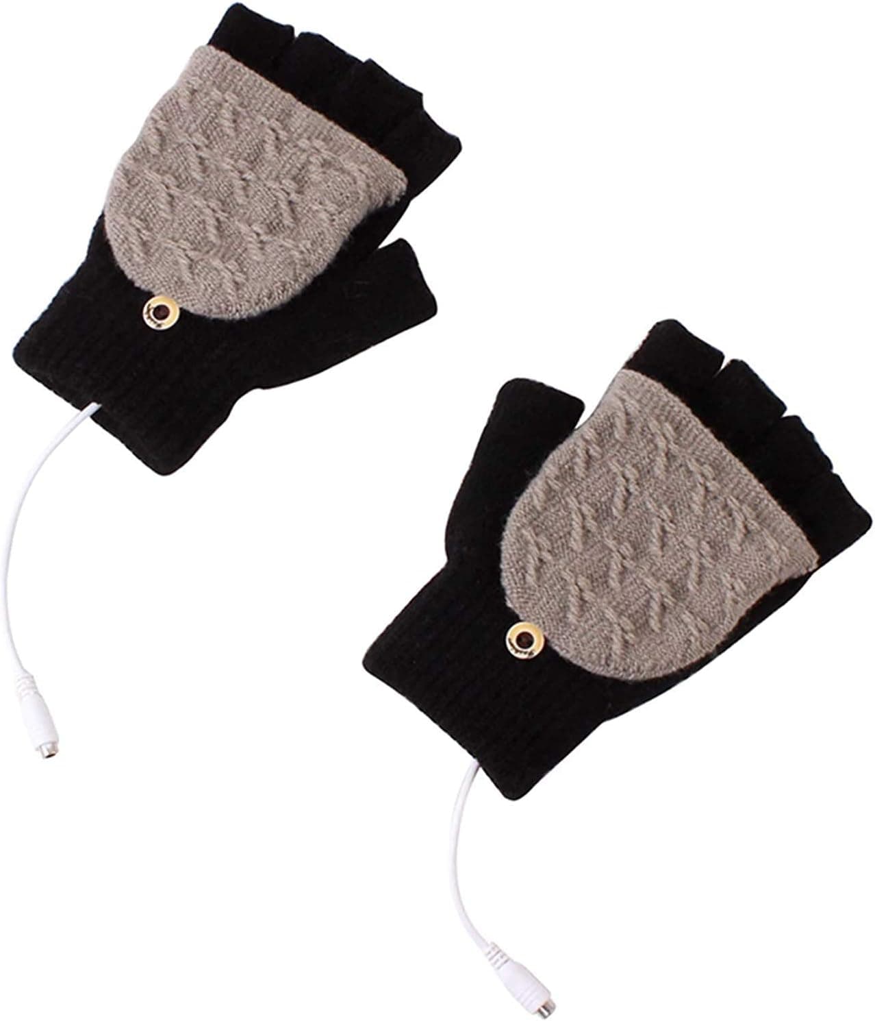 Unisex USB Heated Gloves, Winter Full & Half Fingers Warmer Laptop Gloves Mittens,Warm and Washable Design (Black + Gray)