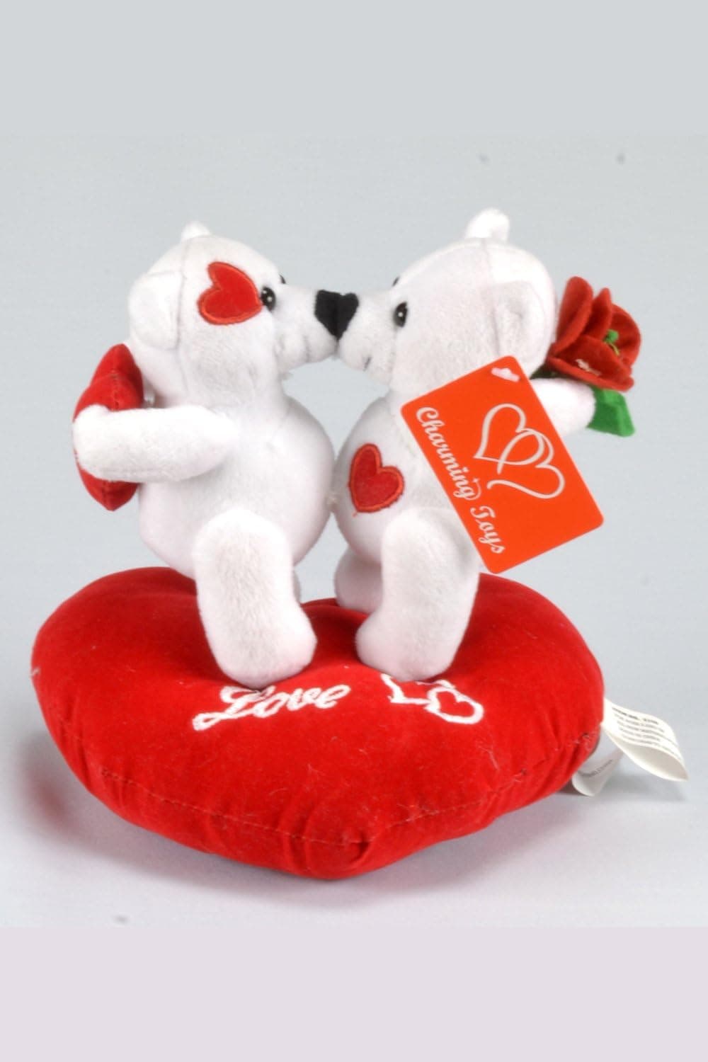 JM Dreamline Valentines Day Plush Musical Teddy White Couple Bears with Red Heart - 7 Inches