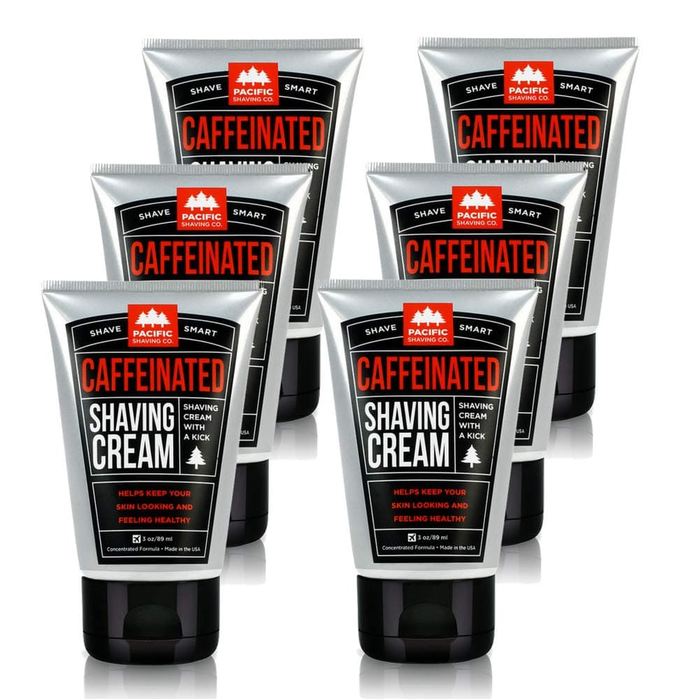 Pacific Shaving Company Caffeinated Shaving Cream - Helps Reduce Appearance of Redness, With Safe, Natural, and Plant-Derived Ingredients, Soothes Skin, Paraben Free, Made in USA, 3.4 oz (6-Pack)