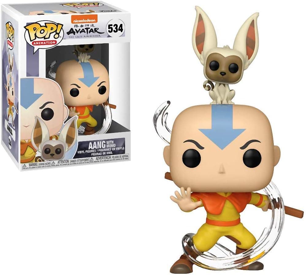 Funko Aang w/ Momo: Avatar - The Last Airbender x POP! Animation Vinyl Figure & 1 POP! Compatible PET Plastic Graphical Protector Bundle [#534 / 36463 - B]