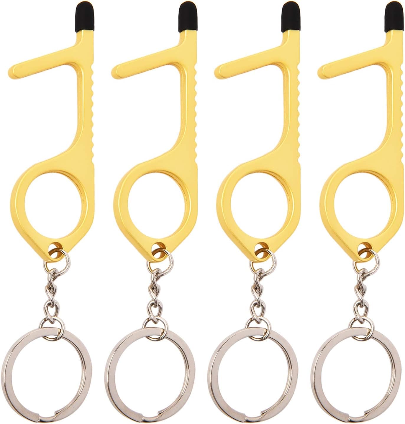 4 Pack No Touch Door Opener Tool, Touchless Stylus Door Opener with Key Ring, Keychain Tool for Touchscreen, Button, Golden
