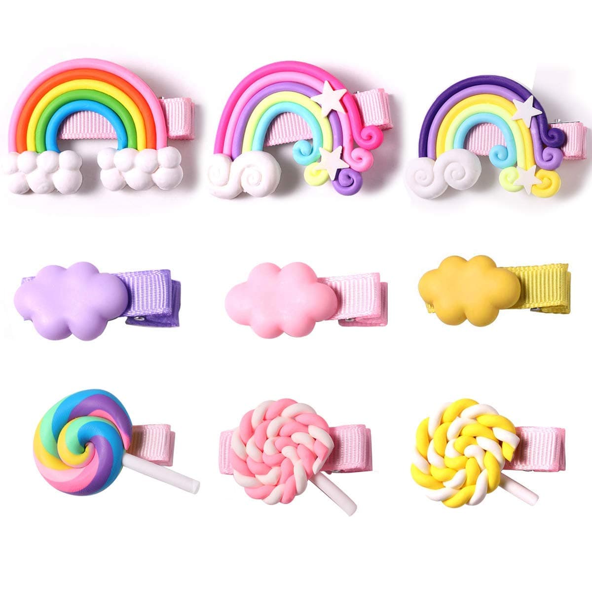 Sunormi 9Pcs Baby Girl Cloud Lollipop Rainbow Hair Clips Set For Girls Toddler Kids Princess Hair Pins Clips Barrettes Hair Accessories