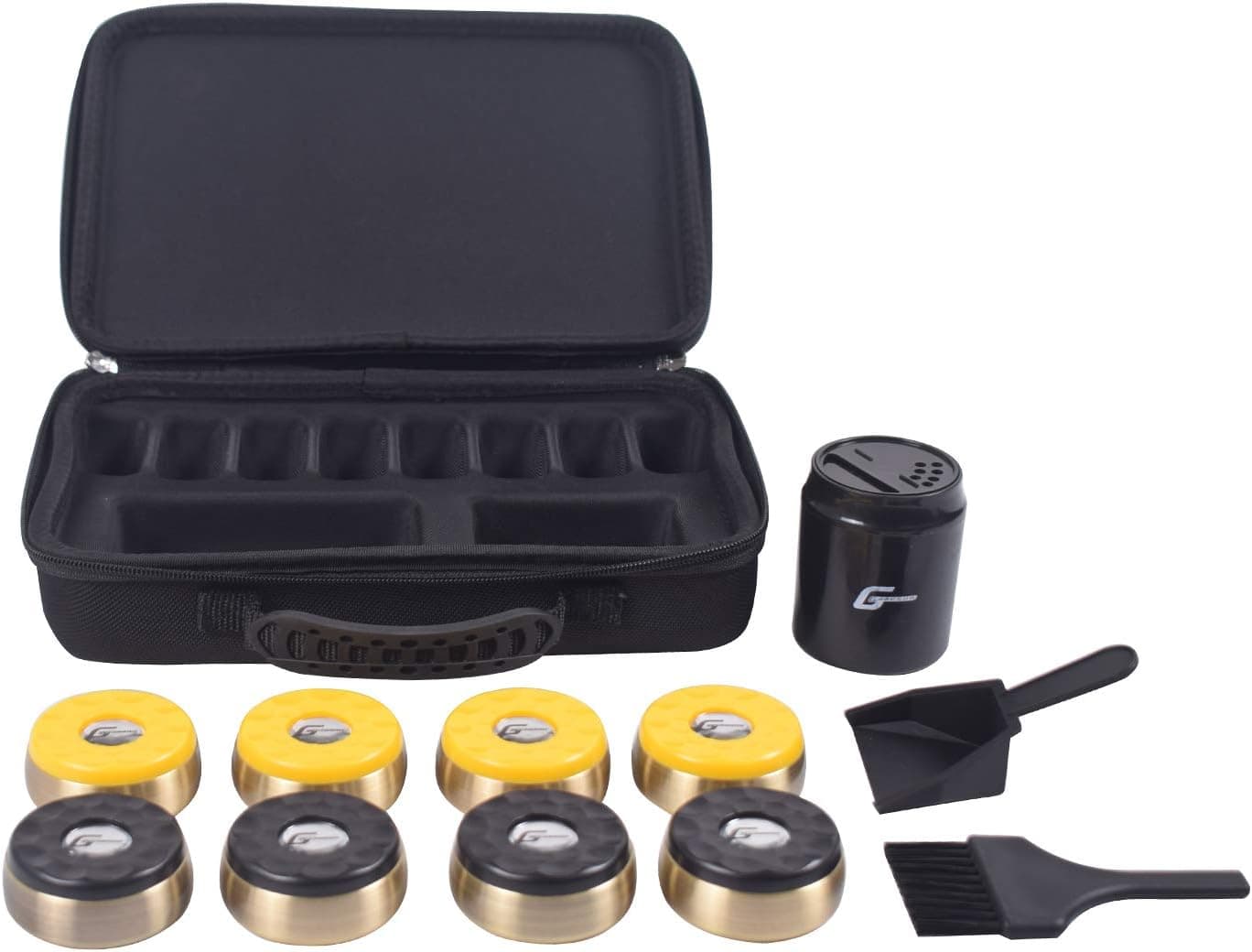 Shuffleboard Pucks Come with Carrying Case (Set of 8) Ideal for Shuffleboard Enthusiasts,for Shuffleboard Table in 2-5/16" Size, Yellow,Black