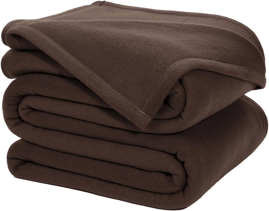 DOZZZ Queen Polar-Fleece Thermal Blanket Brown (90 by 90 Inches) - Extra Soft Brush Fabric, Super Warm Bed Fleece Blanket Lightweight Couch Blanket, Easy Care, Machine Washable Blanket