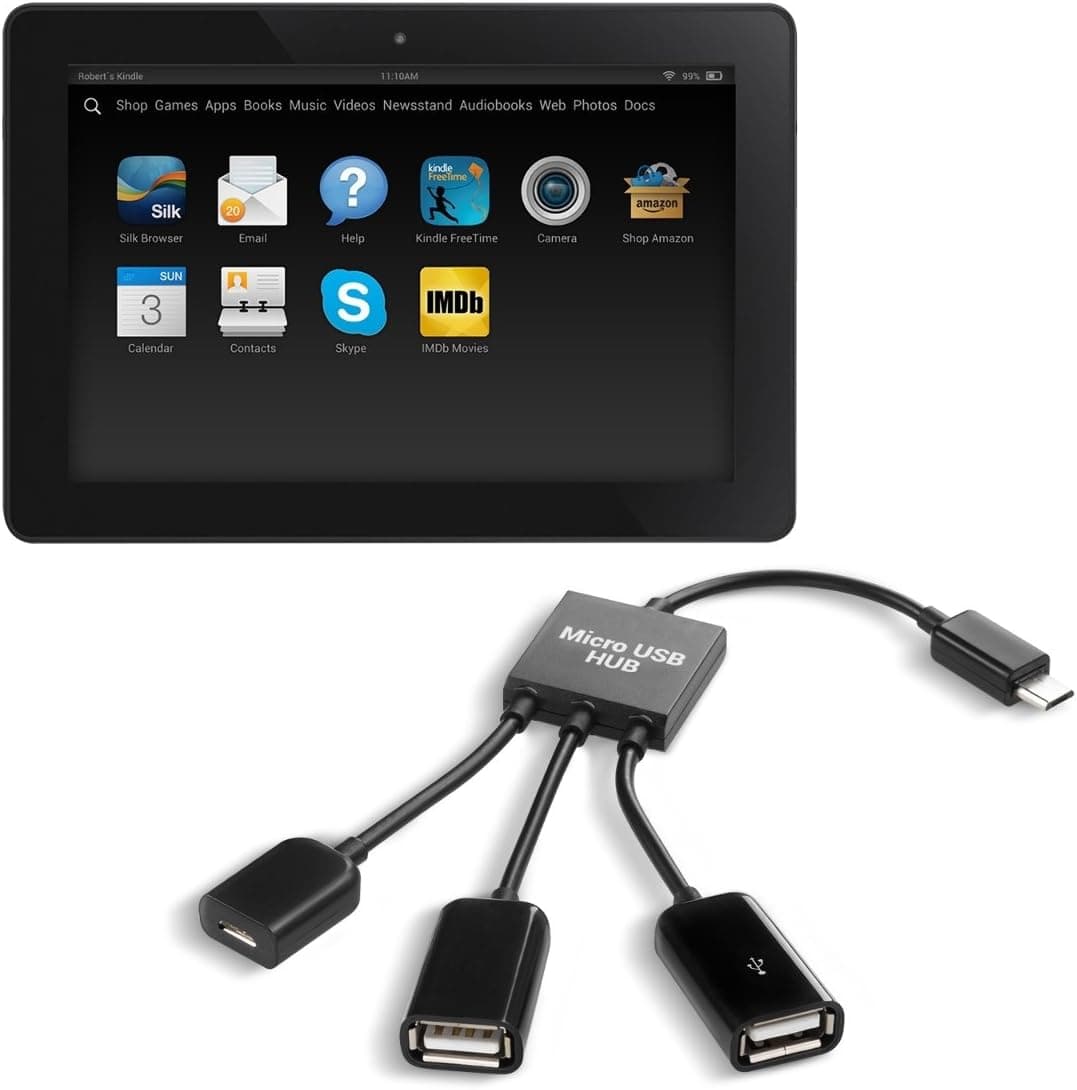 kwmobile 3in1 micro USB OTG hub adapter for Amazon Kindle Fire HDX 8.9 2014 micro USB splitter in black