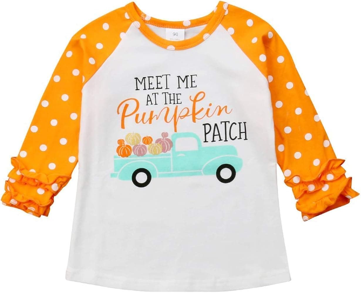 Baby Kids Girl Unicorn Thanksgiving Christmas Car Print Ruffle Polka Dot Cotton T-Shirt Top Outfits