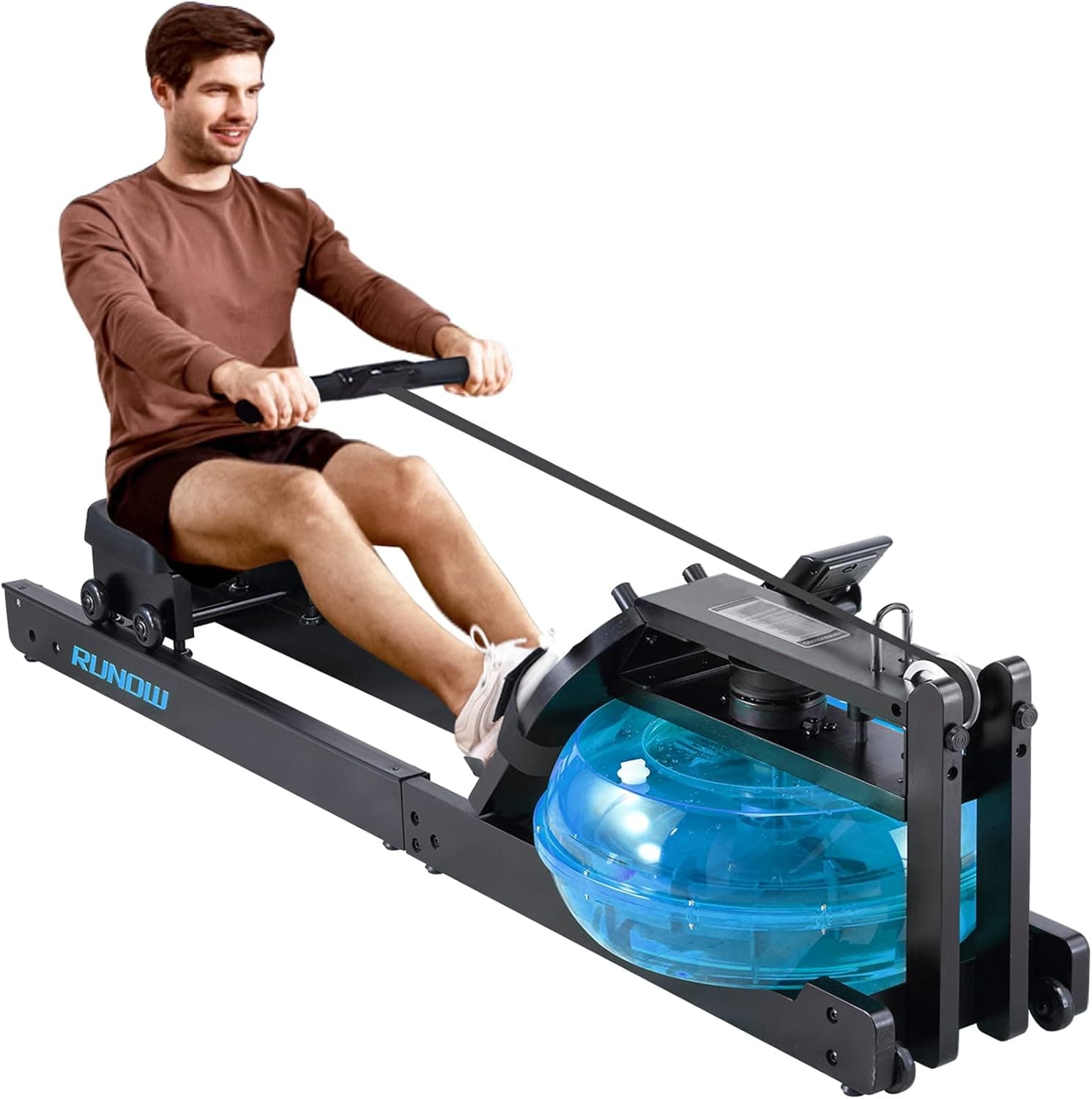 RUNOW Water Rowing Machine, Wood Water Rower with LCD Monitor Water Resistance Wooden Rower Machine for Home Use 300 350 LBS Capacity