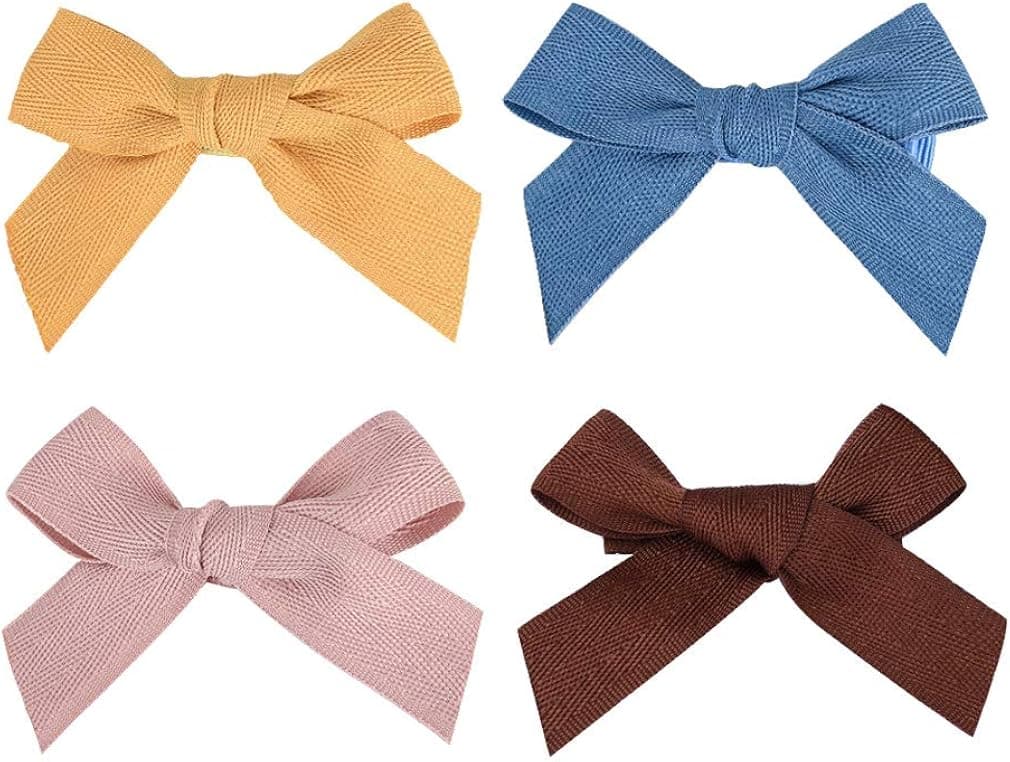 DEEKA 4 Pack Hair Clip Hair Bows Fringe Clip for Little Girls - Solid Colors