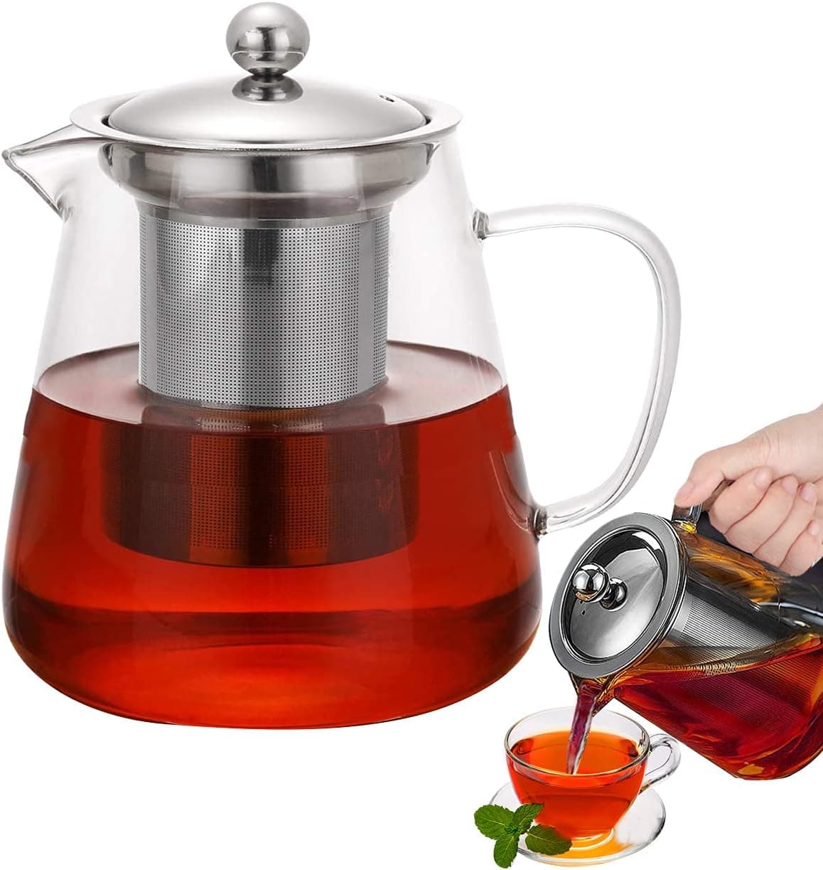 Glass Teapot with Removable Infuser, Stovetop Safe Tea Kettle, Blooming and Loose Leaf Tea Maker Set 【12.9oz / 380ml】 Perfect For Loose Leaf Tea, Blooming Tea, Tea Bags!