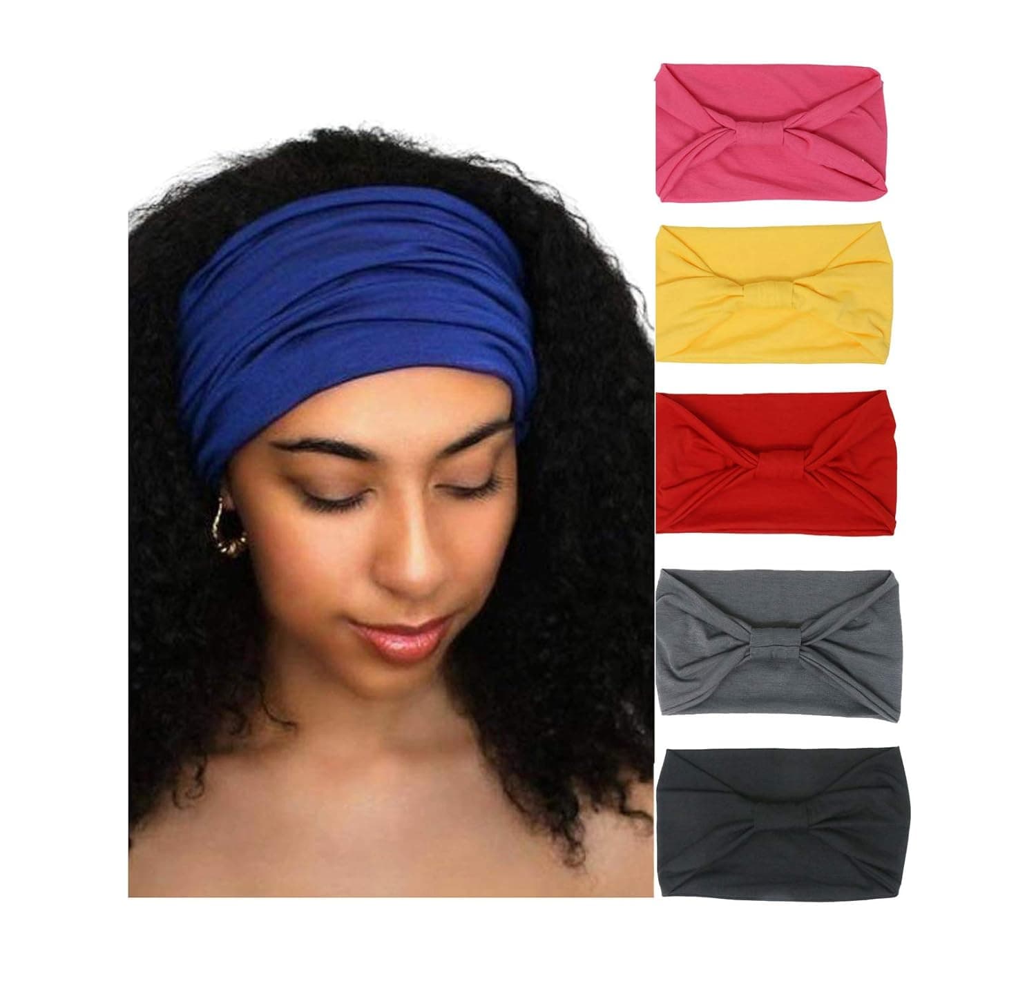Wide Headbands for Women 6 Pack Yoga Sport Workout Running Headband Large African Head Wrap (Set 002)
