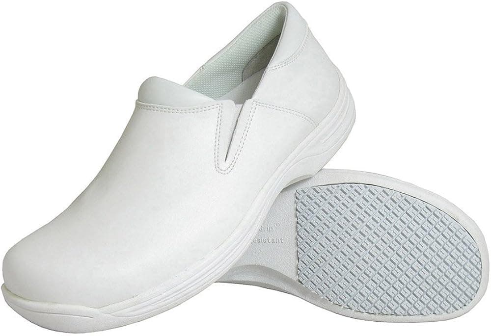 Genuine Grip Footwear Men's Slip-Resistant Slip-On Work Shoes,White Leather,US 9