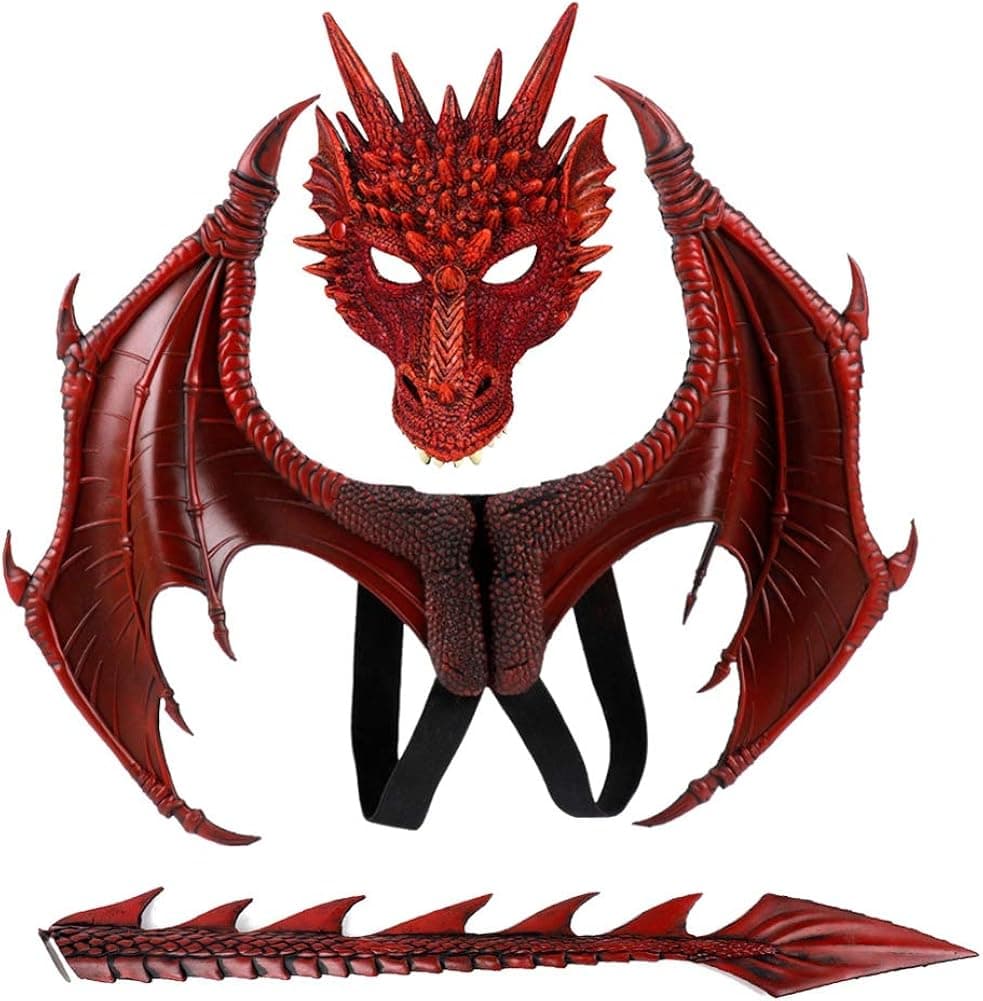 Yunlife 3pcs Dragon Cosplay Props Wing And Tail,Halloween Mardi Gras Party Costume Cosplay Demon Dragon Wings