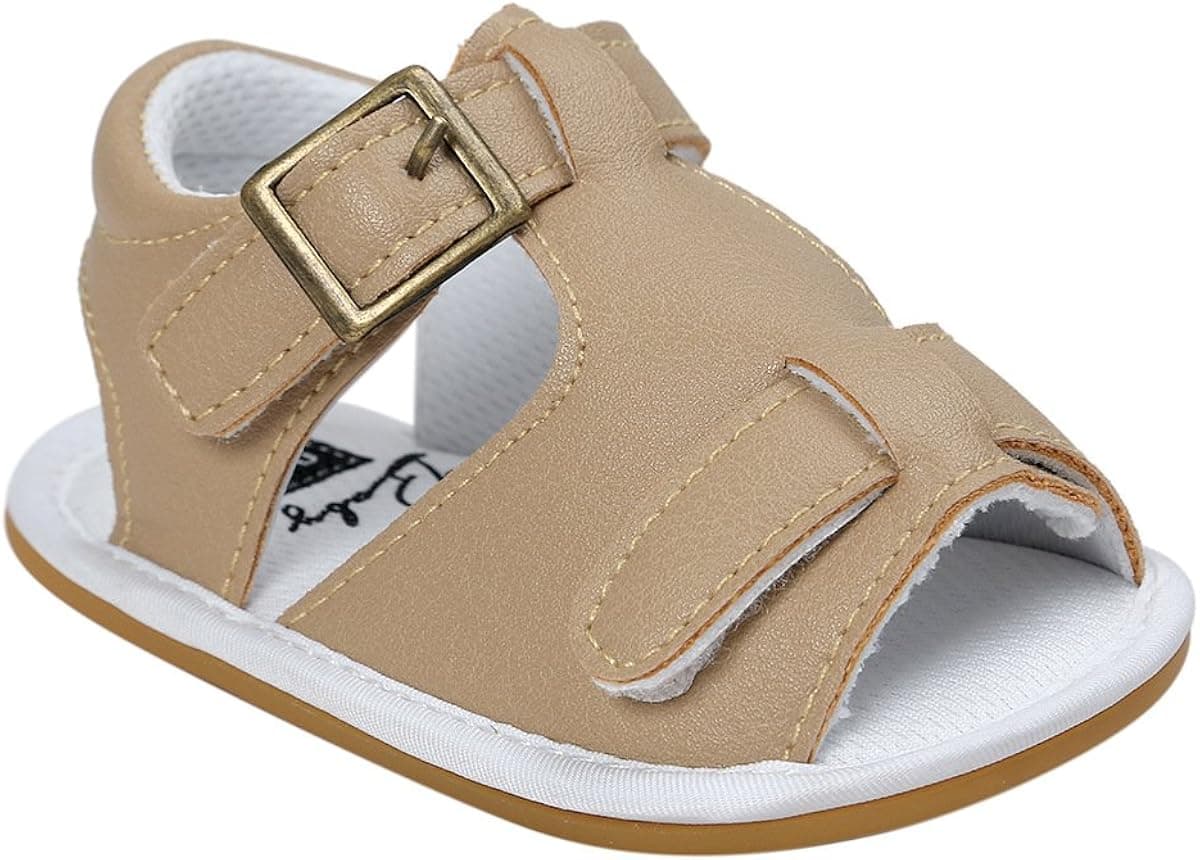 Isbasic Baby Boy's Girls Sandals Pu Leather Rubber Sole Anti-Slip for Summer Khaki