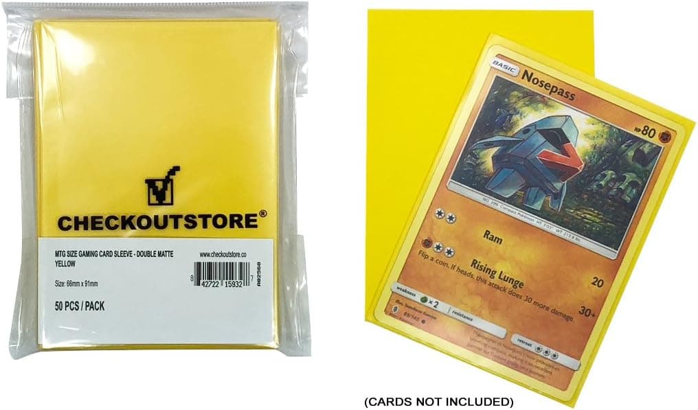 CheckOutStore (300) Protective Sleeves for Magic The Gathering MTG, Pokemon, Board Games Trading Cards (66 x 91 mm) (Double Matte Yellow)