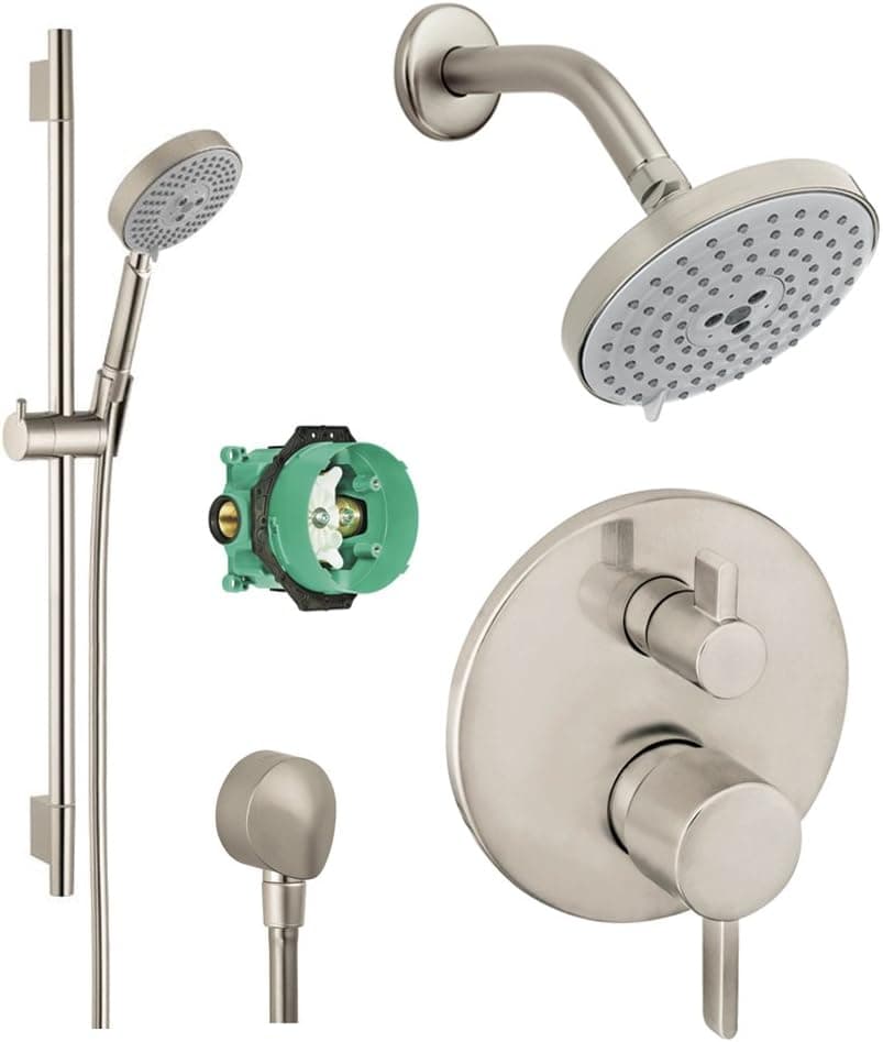 Hansgrohe KSH04447-27495-66BN Raindance Shower Faucet Kit with Handshower Wallbar PBV Trim with Diverter and Rough, Brushed Nickel