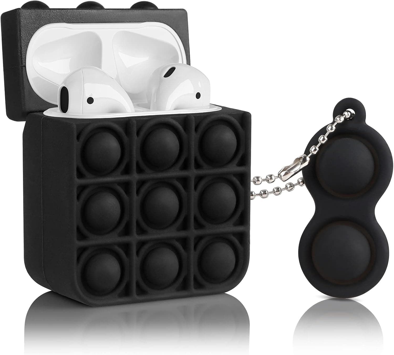 ELOVEN for Airpods Case Protective Case with Keychain Airpods Case Soft Silicone Cover Flexible Skin Airpods Accessories Full Body Protection Shockproof Case for Airpods 1/2 Black