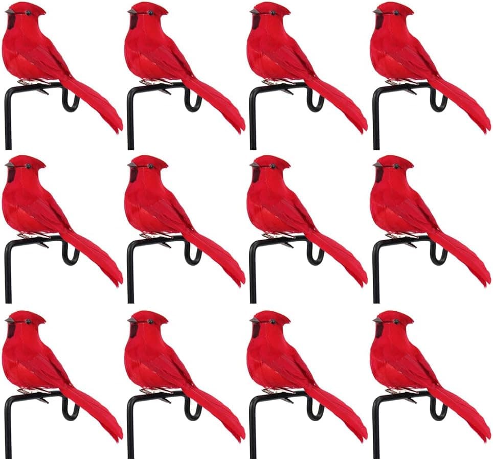 SYLOTS Set of 12 Artificial Red Cardinal Birds, Simulation Foam Birds Feather Love Birds for Craft Home Ornaments Garden Wedding Decoration