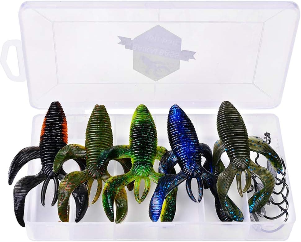 BAIKALBASS Soft Fishing Lures Kit, Artificial Plastic Crawfish Swimbait, Worm Craw Shrimp Crank-Bait (Weighted Fishing Hook with Spring Lock), Saltwater or Freshwater Gifts for Bass Trout