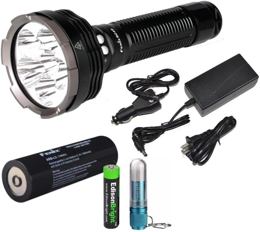 EdisonBright Fenix RC40 Rechargeable 6000 Lumen Cree XM-L2 U2 LED Flashlight/Searchlight with Car/Home Charger, Fenix CL05 Lip Light AAA Battery
