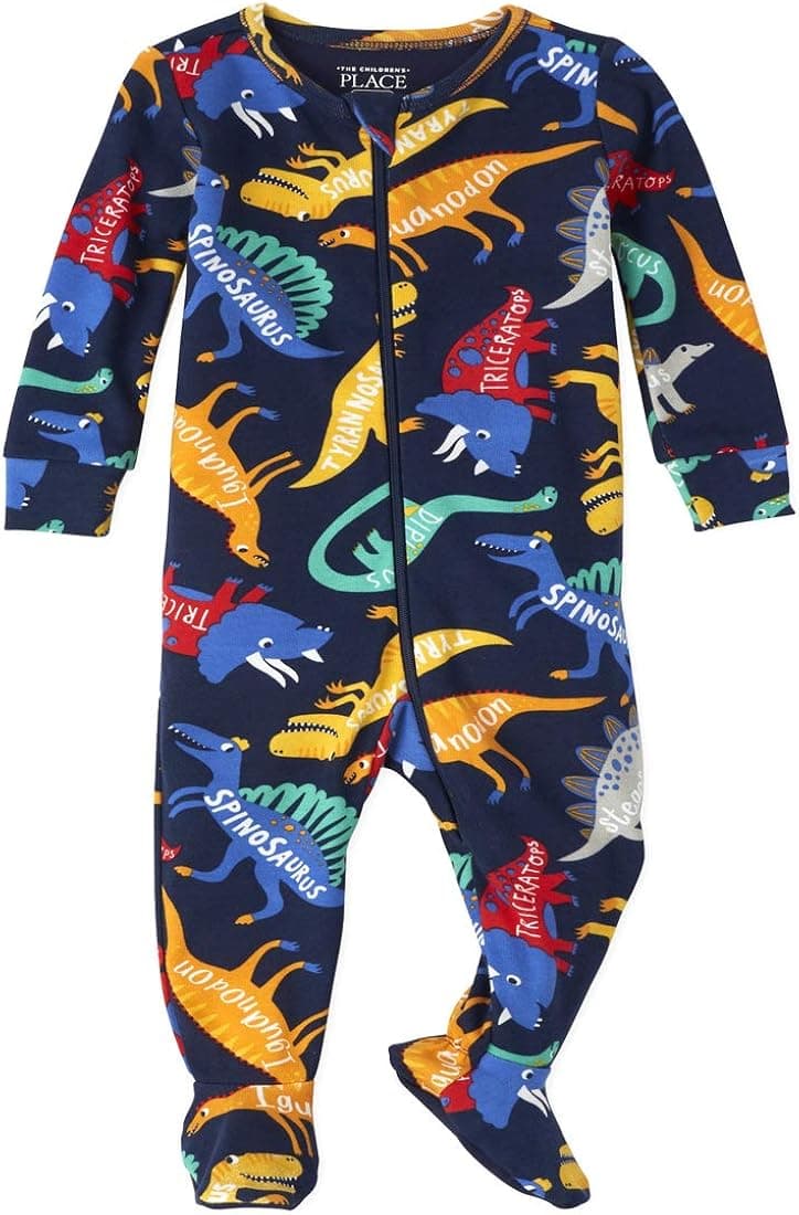 The Children's Place Boys' Baby and Toddler Dino Snug Fit Cotton One Piece Pajamas