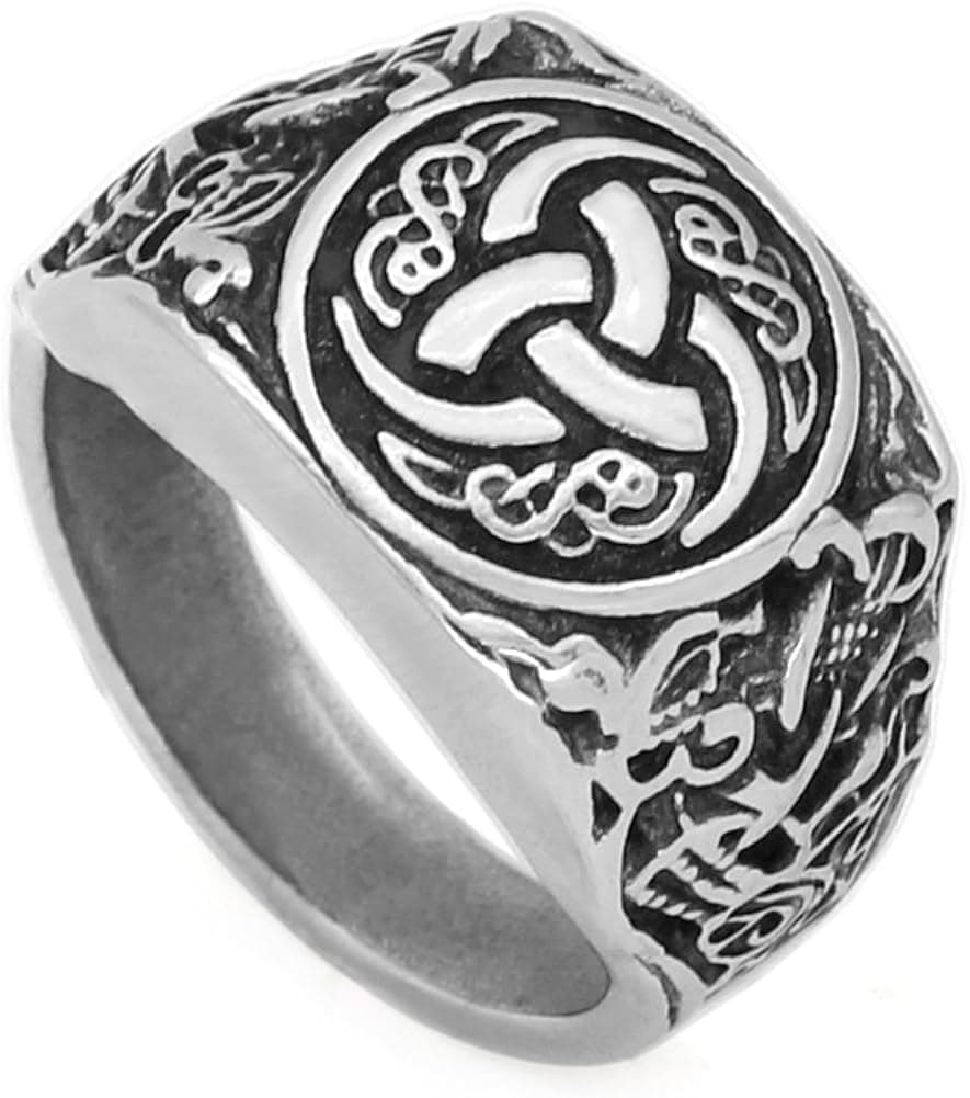 GuoShuang Nordic Viking Knot Dragon Stainless Steel Amulet Scandinavian Ring with Viking Gift Bag