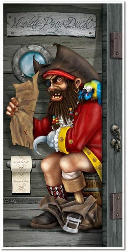 Funny PIRATE CAPTAIN in POOP DECK Bathroom Door Cover Birthday Party Decoration