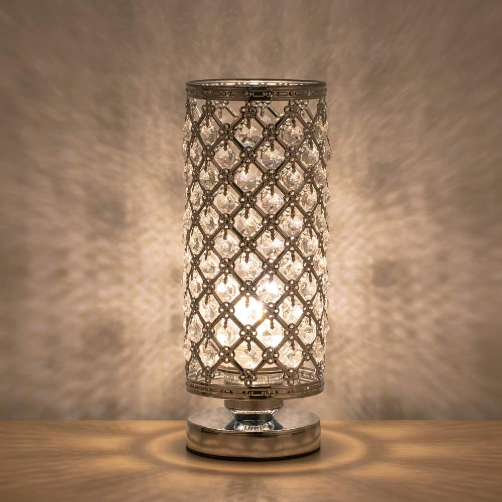 HAITRAL Crystal Table Lamp Modern Night Light Lamp with Metal Frame 110 Pcs Crystals Elegant Bedside Desk Lamp for Bedroom, Living Room, Dining Room Sliver