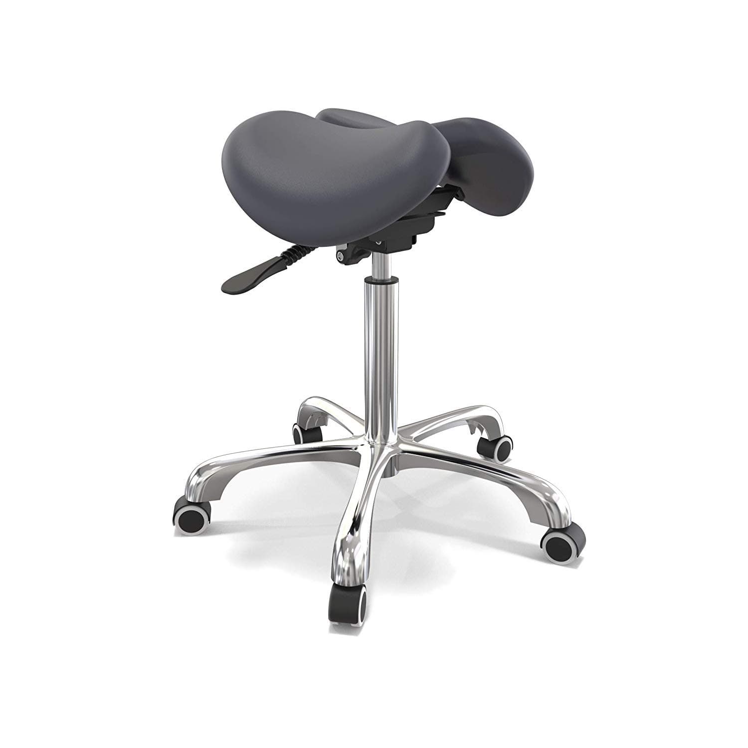 Rolling Saddle Stool Black with Chrome base and Split Style Ergonomic Seat - BLACK