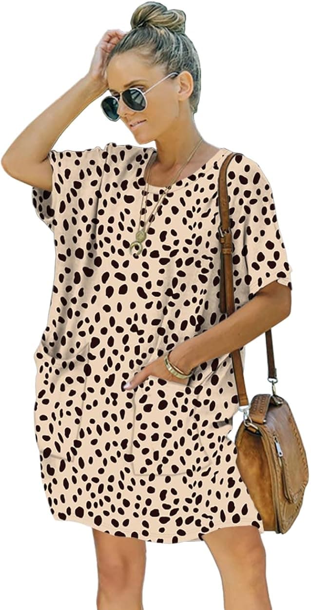 Ladybranch Women’s Casual Summer T Shirt Dress Elastic Loose Short Sleeve Dress with Pocket for Women