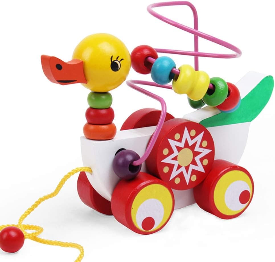 O-Toys Wooden Bead Maze Toys Duckling Pull Toy Kids Learning Education Beaded Toy for Baby Toddlers Preschool Boys and Girls Age 3 4 5 6Years (Duck)