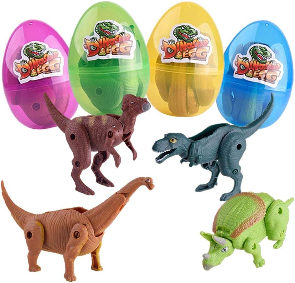 UNGLINGA Dinosaur Toys Filled Easter Eggs Hunting Easter Basket Stuffers Decorations for Kids Boys Girls (3.5 inch Pack of 4)