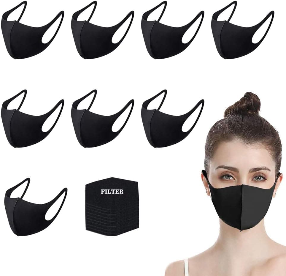Fashion Mouth Mask by undwider, Anti-Dust Face Mask, Reusable Washable Breathable Unisex Mouth Masks for Cycling Camping Travel, Black - 8 Pack (FATM8-3)