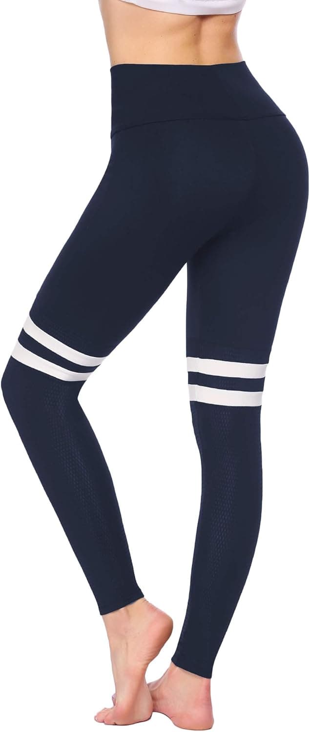ADOME Yoga Pants for Women High Waist Leggings Tummy Control Stripe Workout Leggings