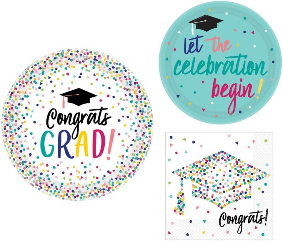 Graduation Party Supply Pack for 18 Guests - Bundle Includes Paper Plates & Napkins - Yay Grad Design