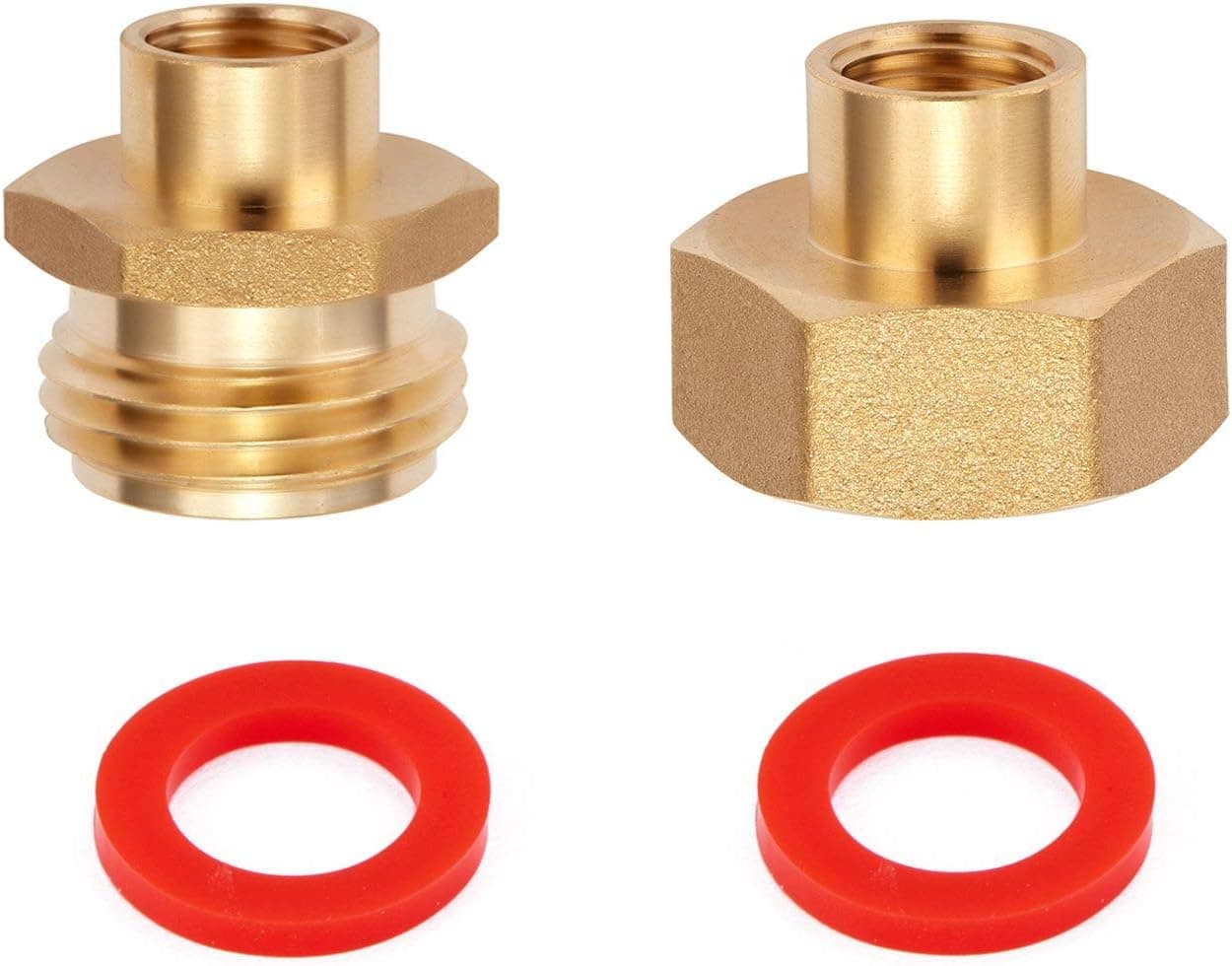 Litorange 2 PCS Lead-Free Brass Reducing Hex Adapter Garden Hose Thread 3/4" GHT x 1/4" Female NPT Straight Fitting Coupler For Fuel/AIR/Water/Oil/Gas WOG