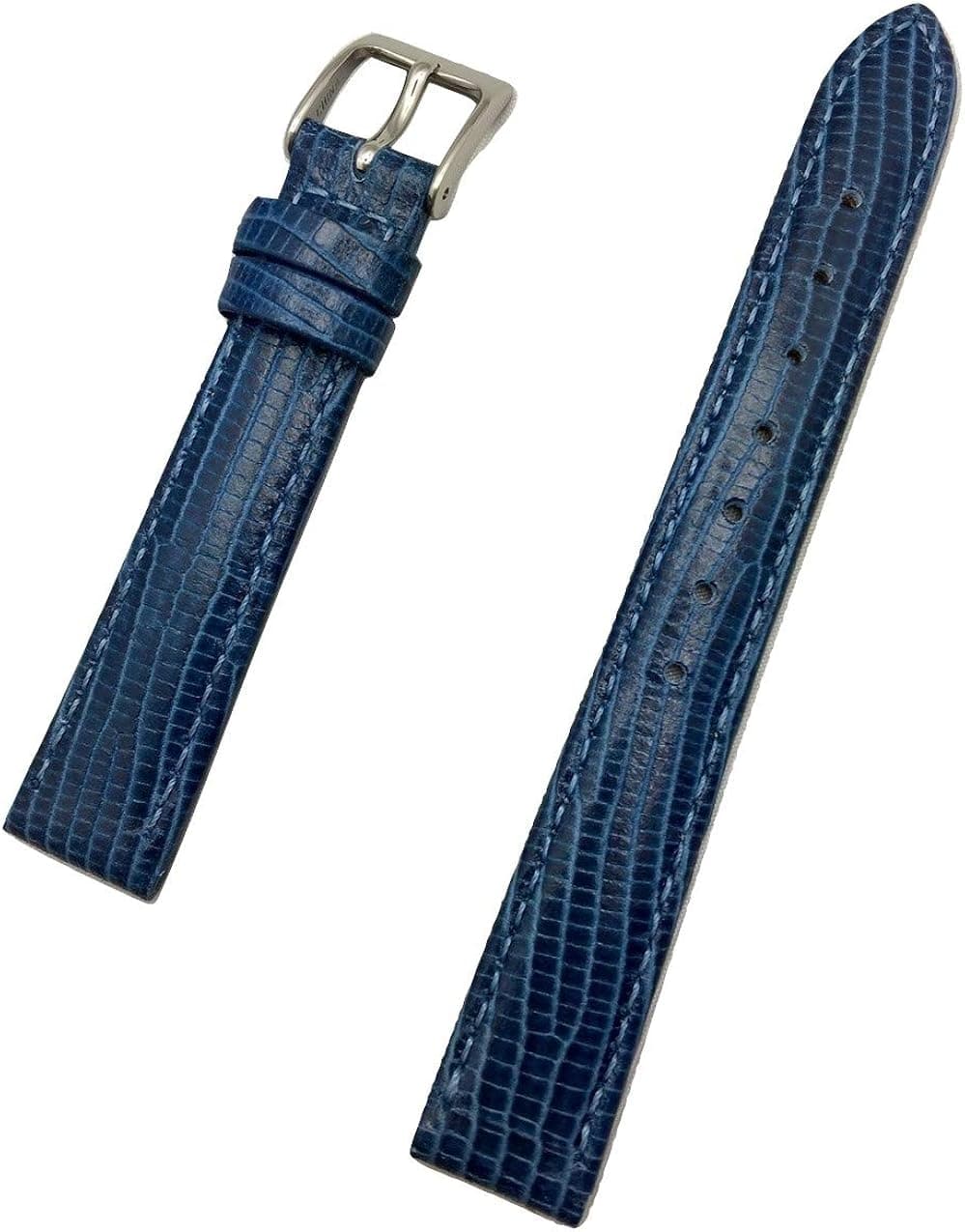 14mm Blue Genuine Leather Watchband | Tail Lizard Grained, Lightly Padded, Replacement Wrist Strap Bracelet with Nubuck Lining that brings New Life to Any Watch (Women's Standard Length)