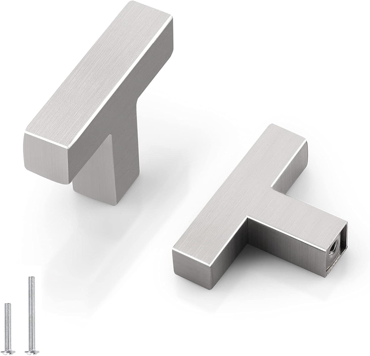 Probrico 30 Pack 2 inch (50mm) Length Square Corner Kitchen Cabinet Door Handles and Knobs Nickel Brused Drawer Pulls Barthroom Bedroom Furniture Handles Stainless Steel Single Hole T Knob