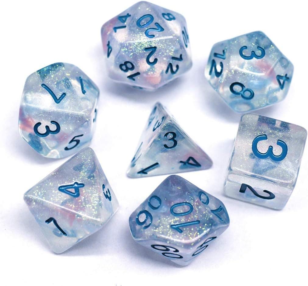 HD Dice DND RPG Polyhedral Dice Set for Dungeons and Dragons Pathfinder D&D MTG Role Playing Game Purple Transparent Dice with Color Changing Glitter 7-Die Group (Ice Dice)
