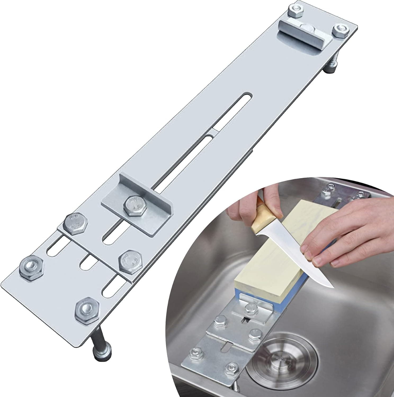 Sharpening Stone Holder, CWOVRS Whetstones Holder Sink Bridge for 12.4"-16.3" Sink, Adjustable Whetstone Holder for 3.15"-9" Whetstone, Oil Stone, Natural Stone, Diamond Stone