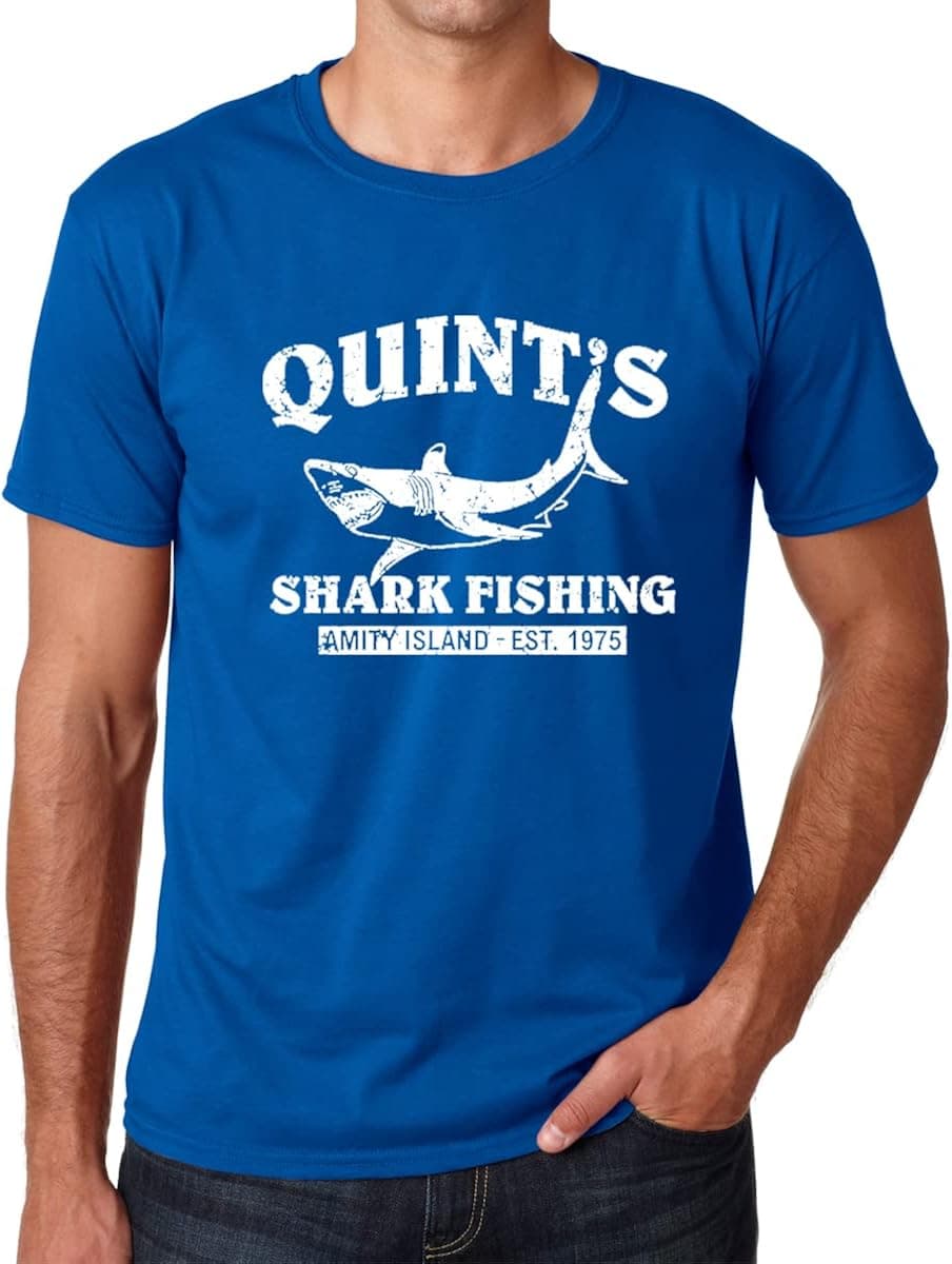 AW Fashions Quint's Shark Fishing - Funny Fishing Shirt, Fisherman Gifts, Present for Fisherman - Jaws Retro Men's T-Shirt