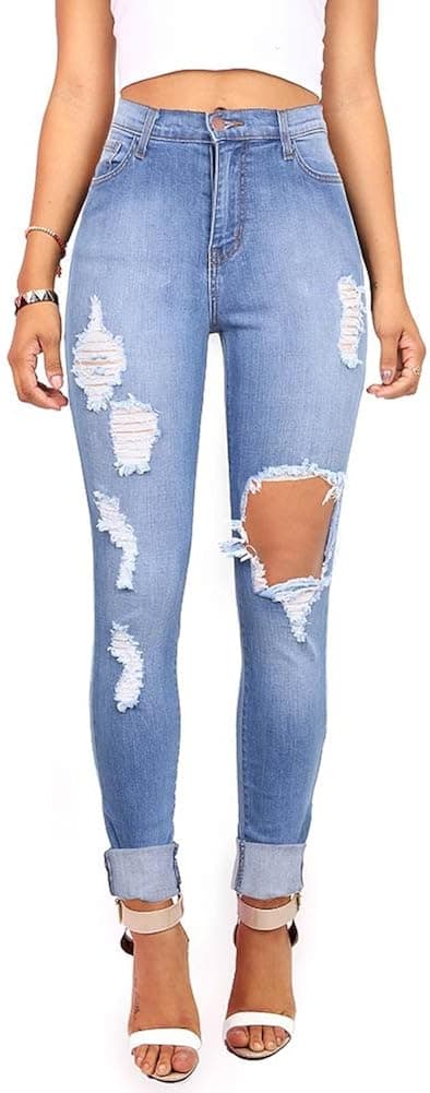 Vibrant Women's Juniors Ripped Rise Skinny Jeans