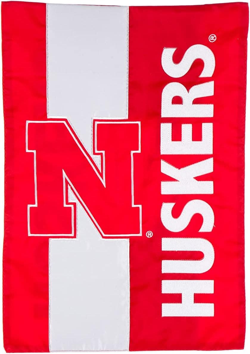 Team Sports America Collegiate University of Nebraska Embroidered Logo Applique Garden Flag, 12.5 x 18 inches Indoor Outdoor Double Sided Decor for Collegiate Fans