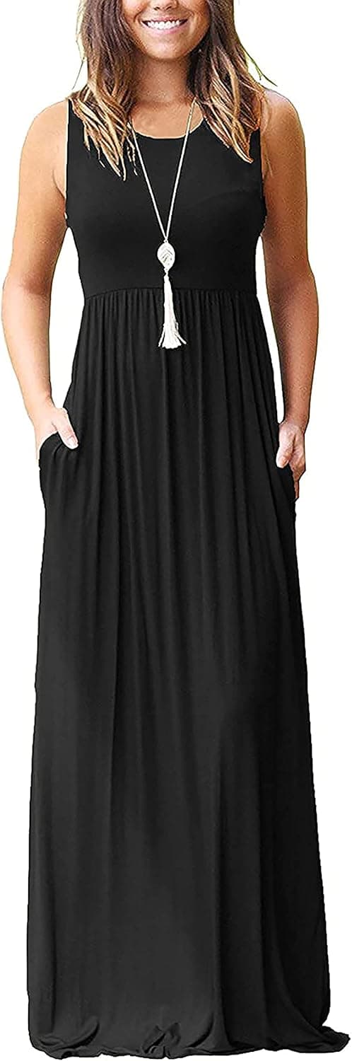 AUSELILY Women's Summer Sleeveless Loose Maxi Dress Casual Long Dress with Pockets