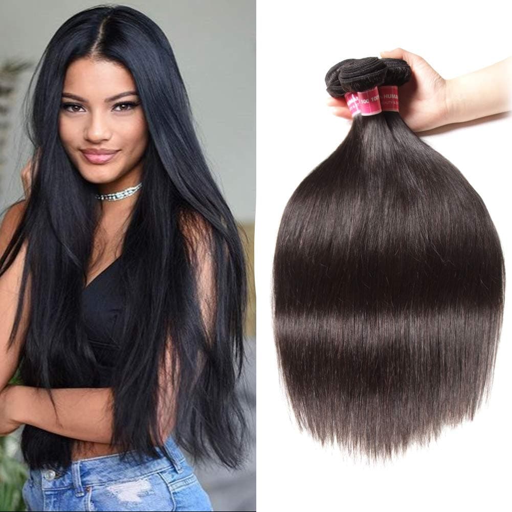 Malaysian Straight Hair 4 Bundles 10A 100% Unprocessed Remy Human Hair Bundles Weave Natural Color 95-100g/pc Mixed Length (22 24 26 28, Natural color)