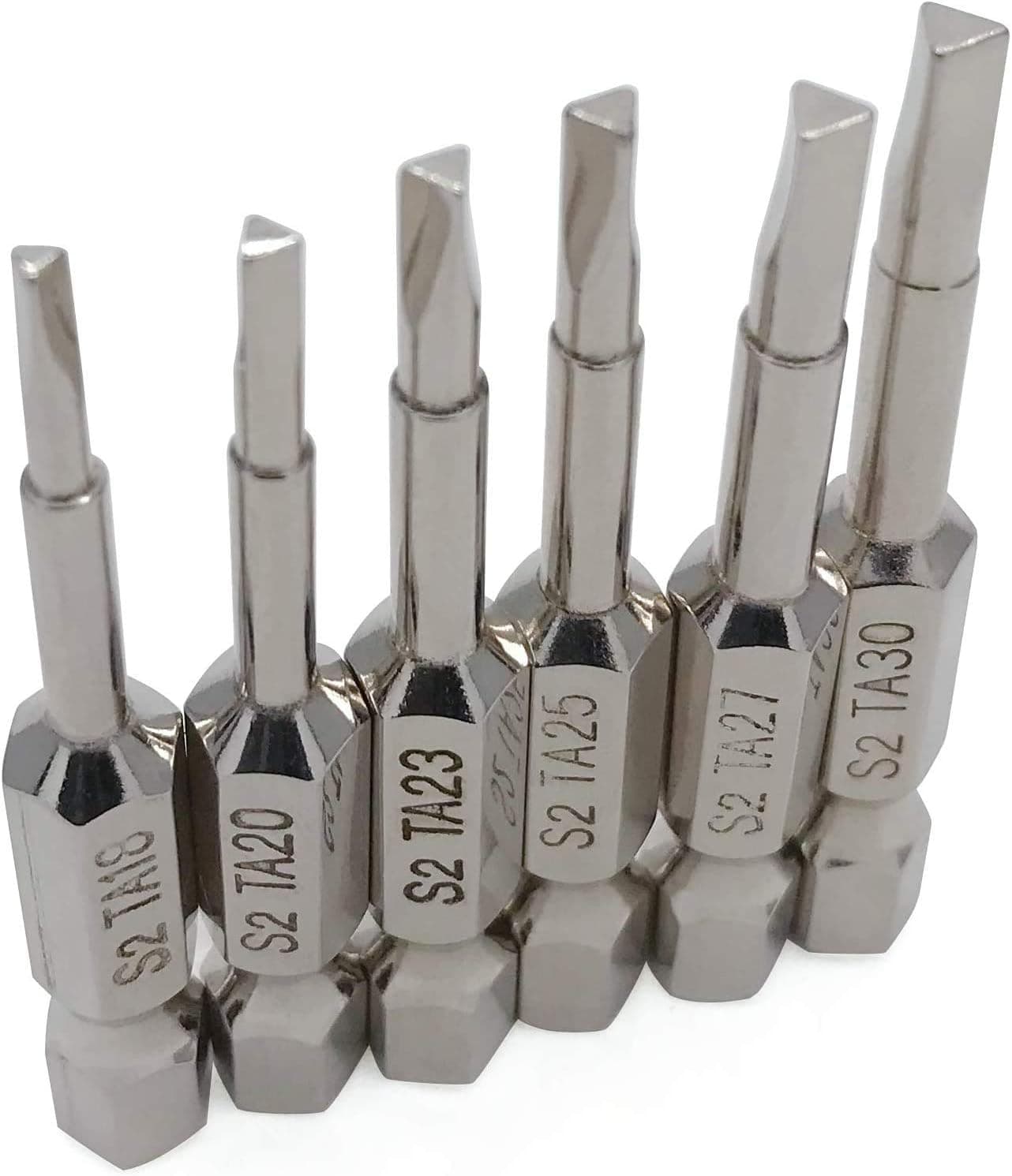 NGe Triangle Screwdriver Bit Set, 6 Pieces Triangle Screw Head, 2 Inch Length, 1/4” Hex Shank, Pack of TA18, TA20, TA23, TA25, TA27, TA30