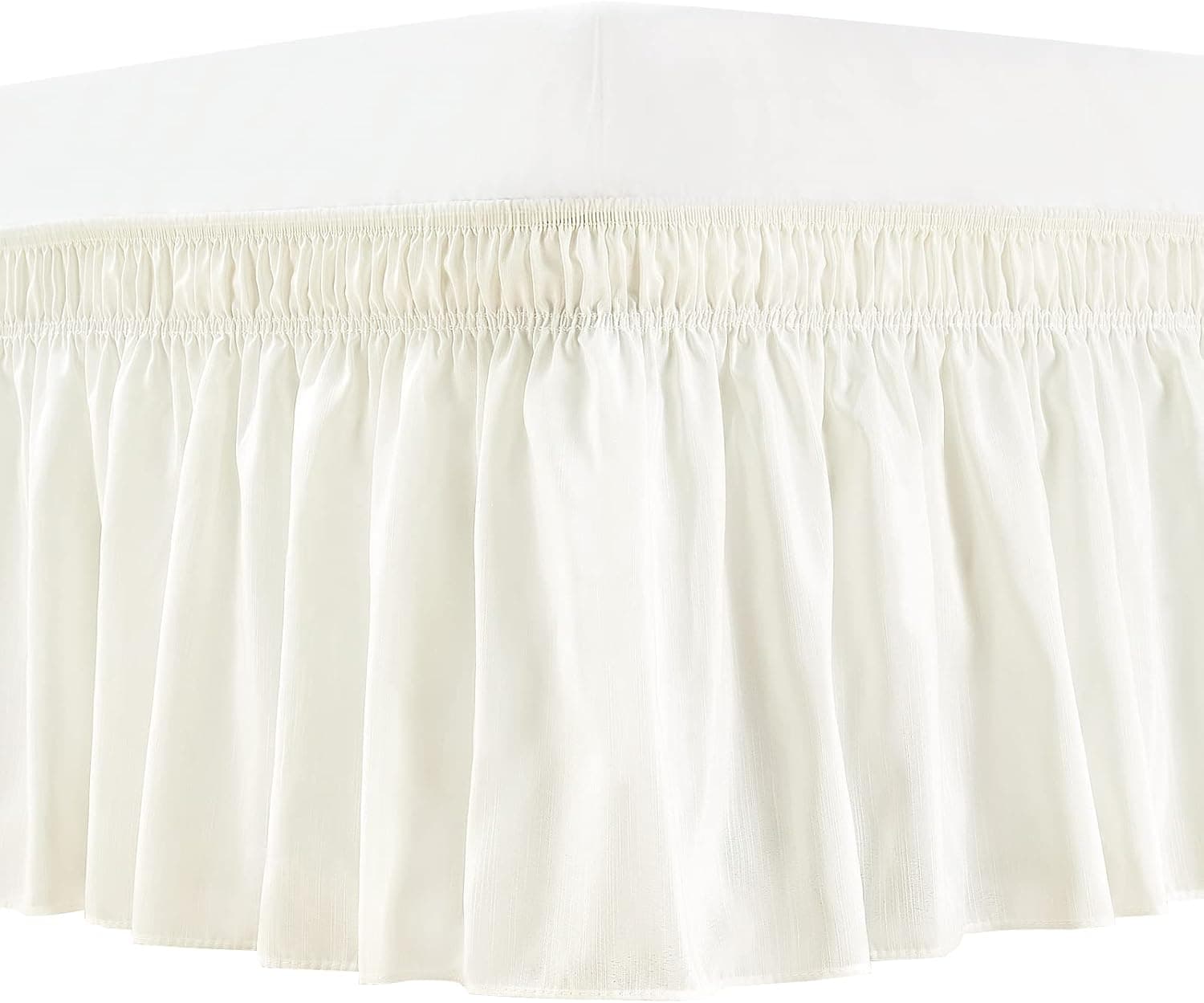 Vocander Bed Skirt Ivory Queen Size, Elastic Dust Ruffle 15 inch Drop, Wrap-Around Bedskirt, Easy-Install Wrinkle/Fade Resistance