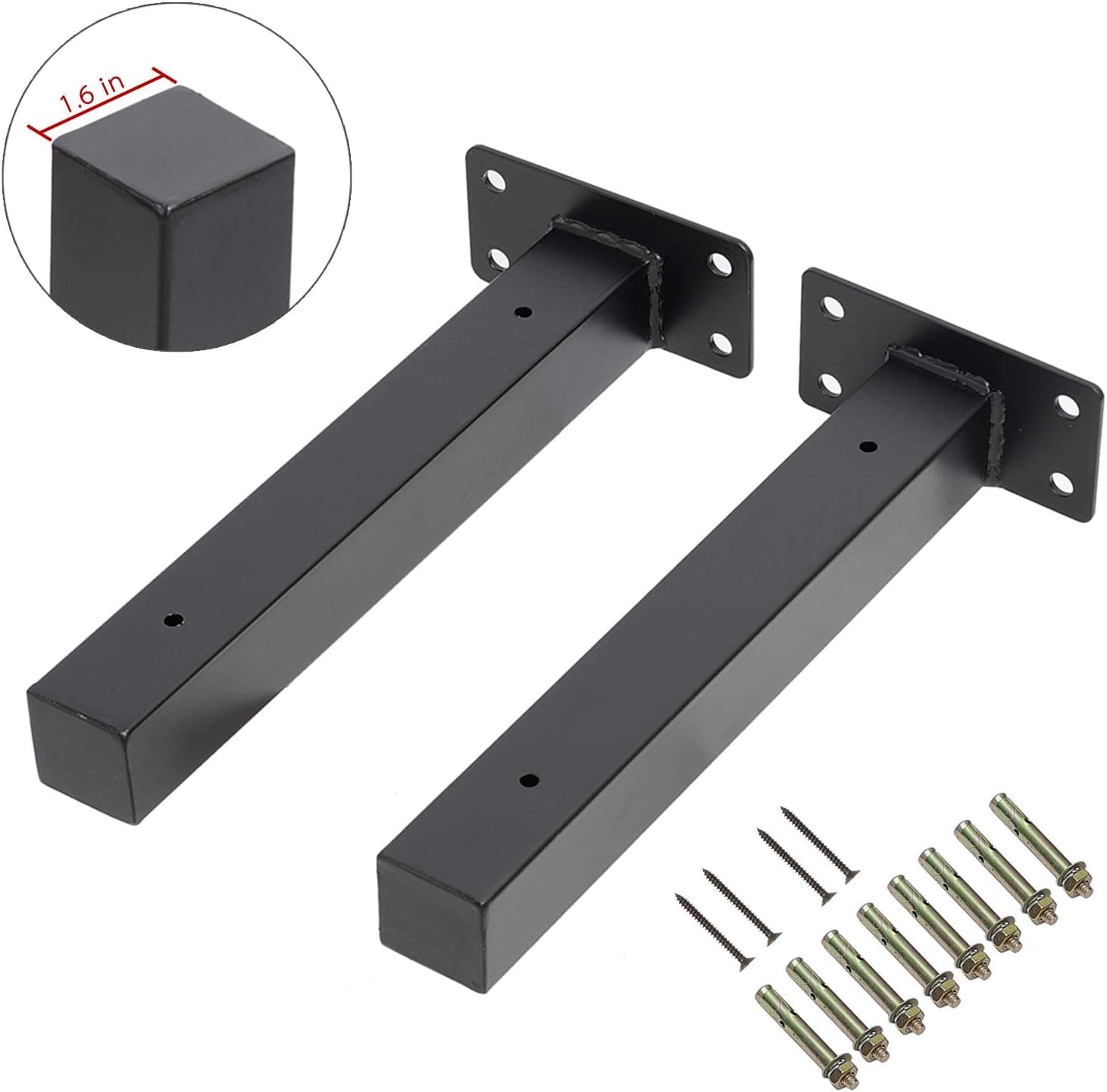 Floating Shelf Brackets Heavy Duty, 14 Inch Industrial Black Metal Shelving Bracket Wall Mounted Iron Shelves Hardware for Table Work Bench, 2 Pack