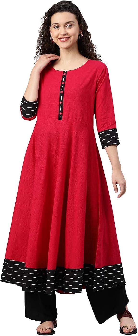 Yash Gallery Women's Cotton Anarkali Kurta Pink